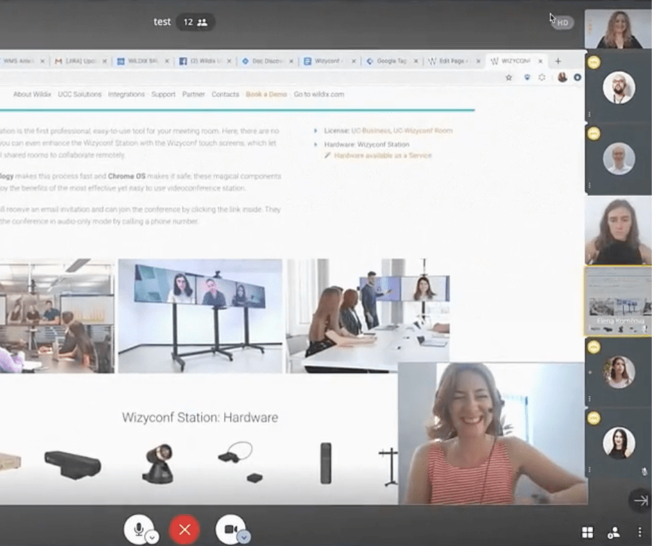 screenshot of a Wildix conference call that shows productive remote workers
