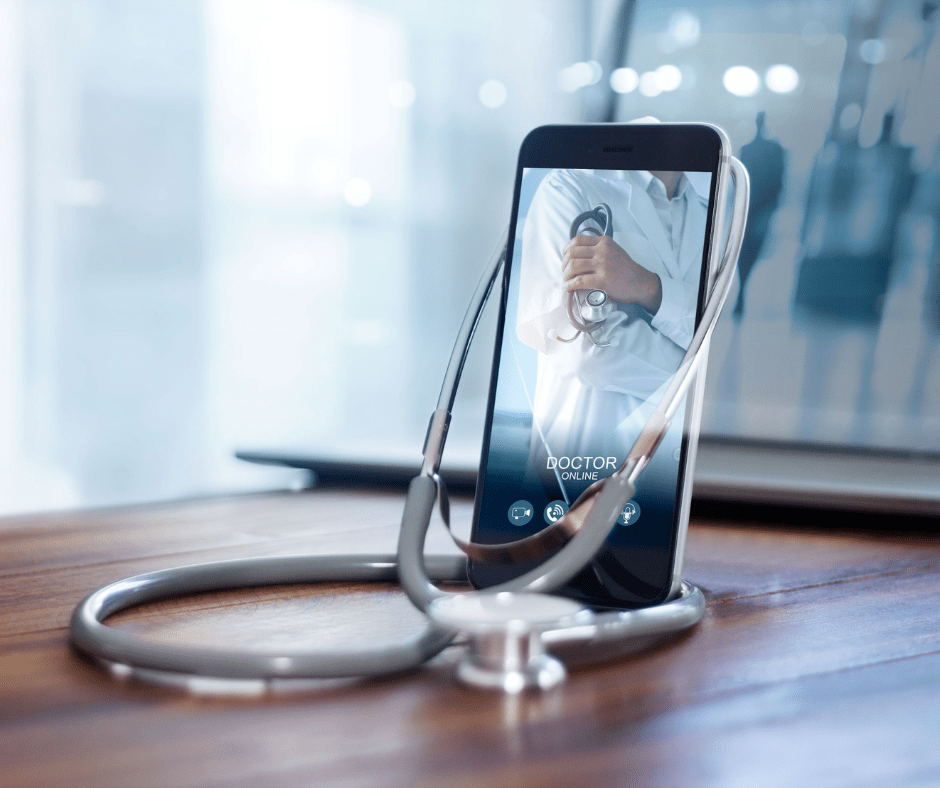 doctor using cell phone for virtual telehealth consultation